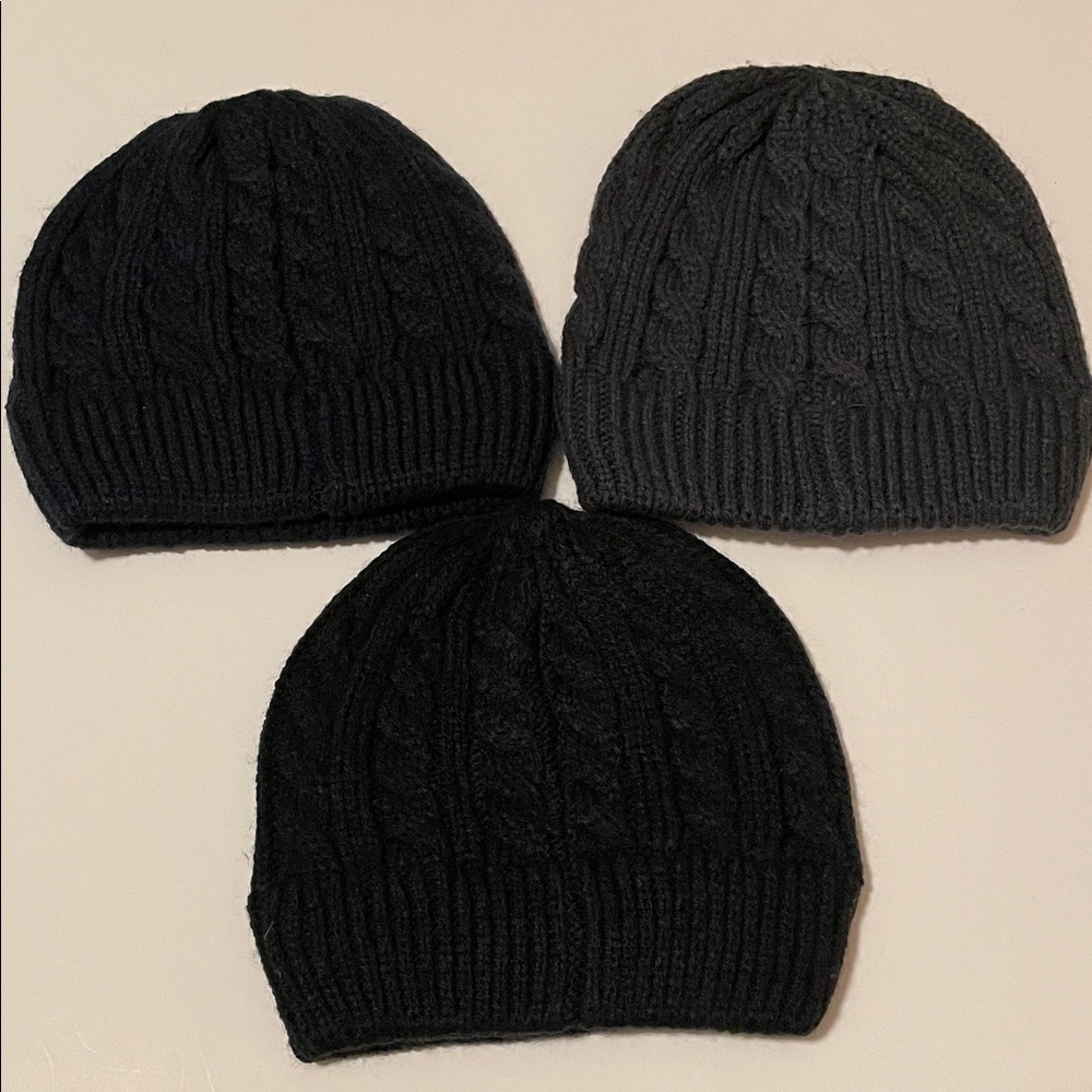 Hudson Baby Cable Knit Beanie Trio Navy Black & Gray Knitted Caps Infant Toddler